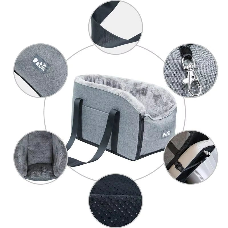 Ultimate Portable Pet Car Seat - Nonslip Safety Carrier for Dogs & Cats with Central Control and Armrest Box!